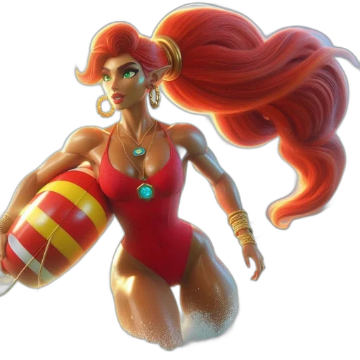 concept art, 3d render, comic book art, fantasy art, female, animated, character, red transparent PNG cut-out