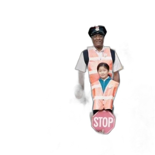 3d render, concept art, group, children, crossing, guard, stand, front transparent PNG cut-out