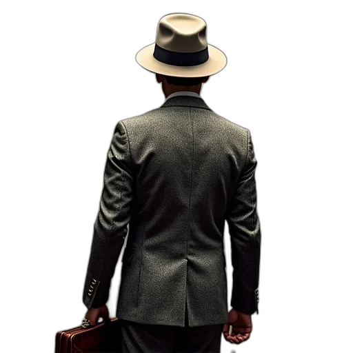 hat, jacket, staff, concept art, photorealistic, person, tweed, suit transparent PNG cut-out