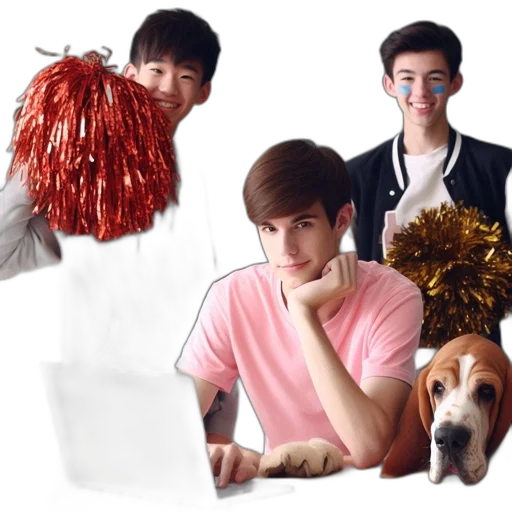 crown, hair, three, youths, dog, gather, around, table transparent PNG cut-out