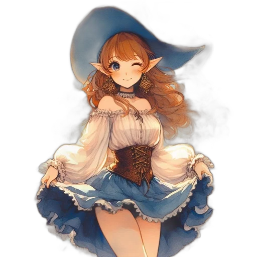 dress, hat, staff, crown, fantasy art, concept art, watercolor, pixel art transparent PNG cut-out