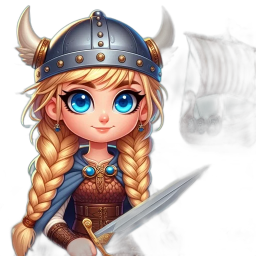 sword, fantasy art, concept art, pixel art, 3d render, blonde-haired, woman, viking transparent PNG cut-out