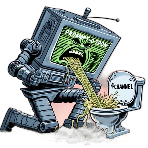 robot, food, weapon, cartoon, outer space, malfunctioning, prompt-o-tron, spews transparent PNG cut-out