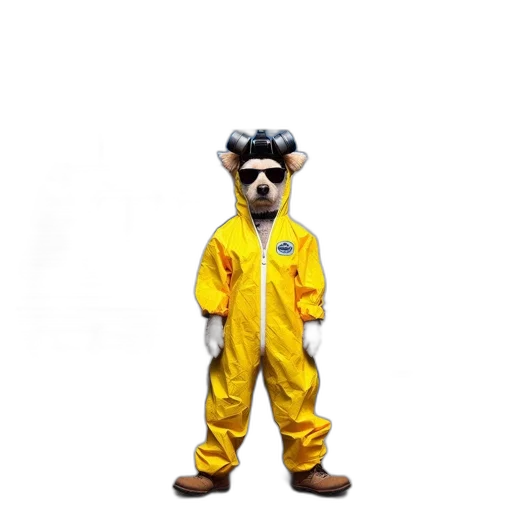 jacket, animal, staff, creature, 3d render, concept art, dog, dressed transparent PNG cut-out