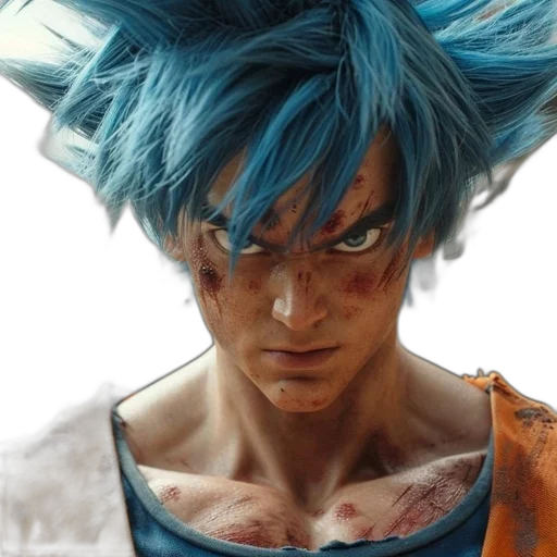 concept art, cyberpunk, photorealistic, comic book art, blue, figure, vibrant, hair transparent PNG cut-out