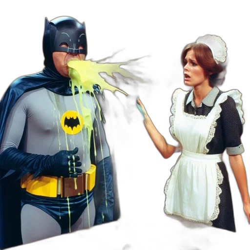 dress, concept art, comic book art, fantasy art, pixel art, monochrome, batman, vomits transparent PNG cut-out