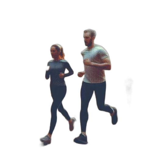 pixel art, 3d render, concept art, photorealistic, two, people, run, through transparent PNG cut-out