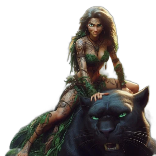 fantasy art, comic book art, concept art, pixel art, green, woman, adorned, tattoos transparent PNG cut-out