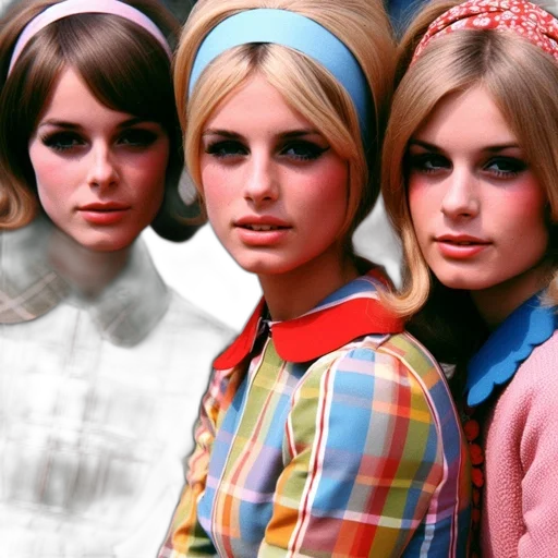 photorealistic, pastel, colorful, three, women, 1960s-70s, pose, together transparent PNG cut-out