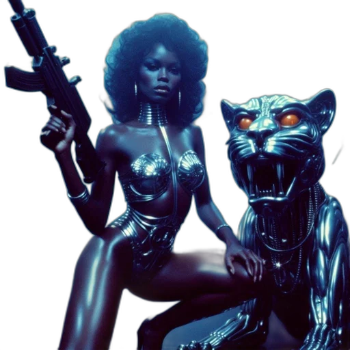 concept art, cyberpunk, comic book art, woman, donning, armored, suit, brandishes transparent PNG cut-out