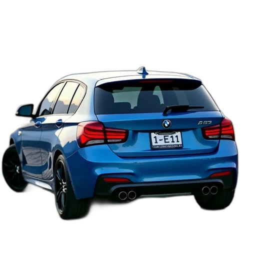 car, photorealistic, 3d render, concept art, rear, blue, bmw, hatchback transparent PNG cut-out