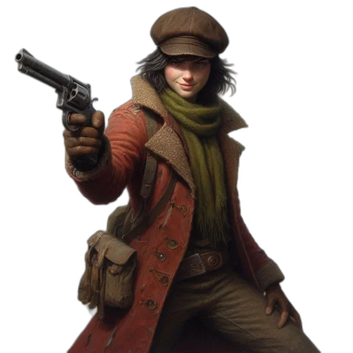 weapon, hat, jacket, staff, concept art, photorealistic, fantasy art, comic book art transparent PNG cut-out