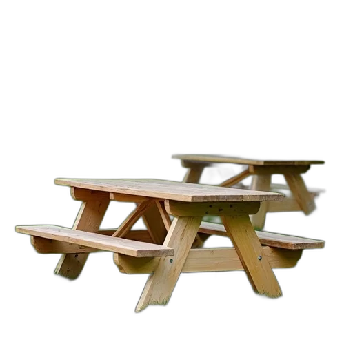 furniture, 3d render, park, two, wooden, picnic, tables, grassy transparent PNG cut-out