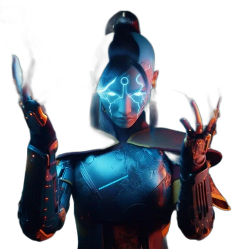 mask, robot, staff, face, concept art, cyberpunk, 3d render, fantasy art transparent PNG cut-out