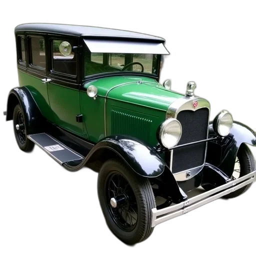 car, photorealistic, 3d render, vintage, shiny, green, body, black transparent PNG cut-out