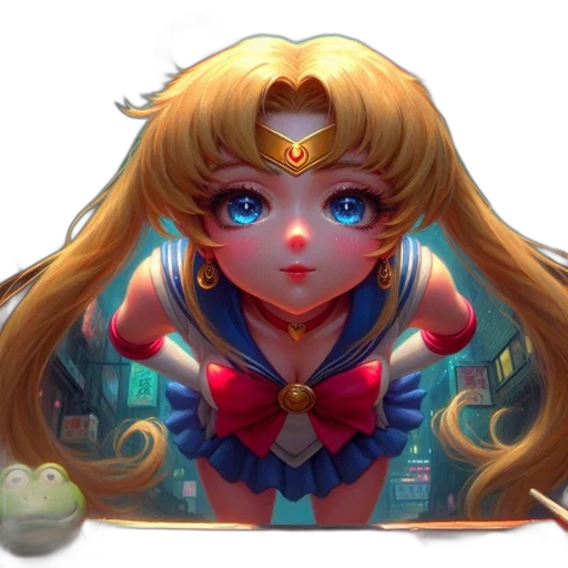 crown, face, staff, fantasy art, concept art, anime, pixel art, sailor transparent PNG cut-out
