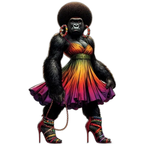 dress, animal, creature, concept art, dark, anthropomorphic, gorilla, wearing transparent PNG cut-out