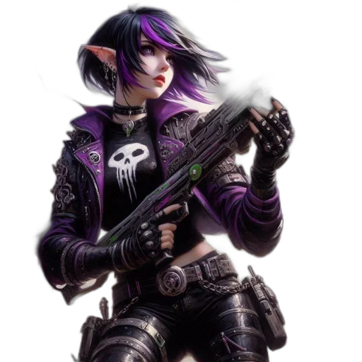 weapon, staff, concept art, cyberpunk, fantasy art, comic book art, dark, character transparent PNG cut-out