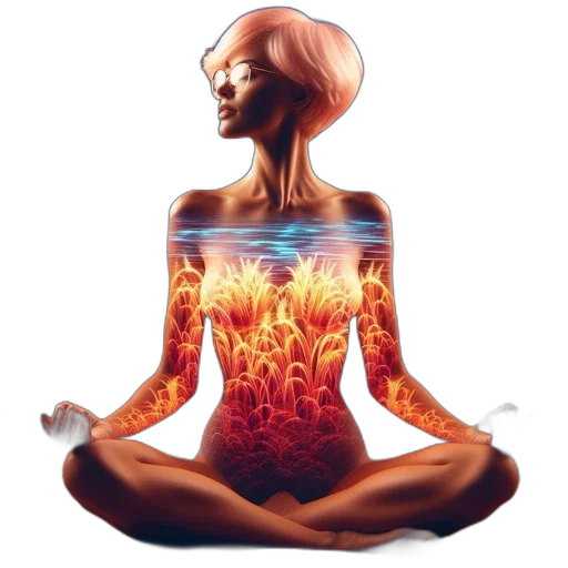concept art, fire, woman, pink, hair, fiery, upper, body transparent PNG cut-out