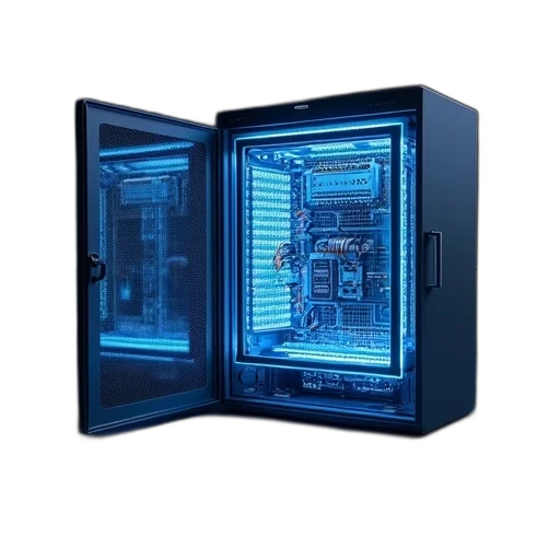robot, 3d render, cyberpunk, blue transparent PNG cut-out
