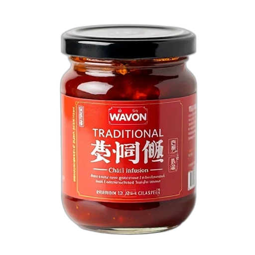 food, photorealistic, red, black, jar, shrimp, chili, sauce transparent PNG cut-out