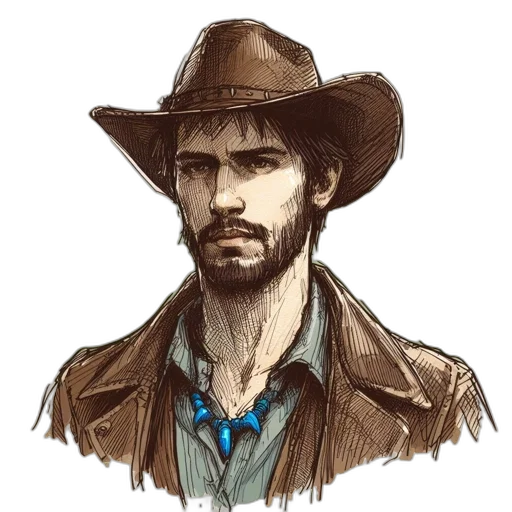 hat, jacket, face, concept art, comic book art, fantasy art, watercolor, portrait transparent PNG cut-out