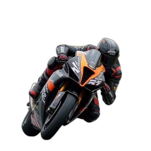 photorealistic, motorcycle, racer, leans, back, turn, corner transparent PNG cut-out