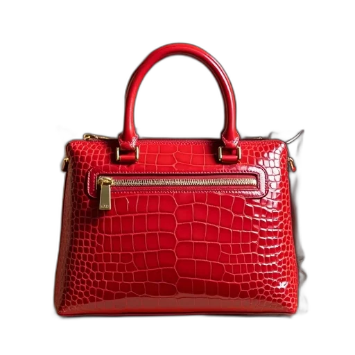 red, crocodile, skin, handbag, shiny, finish, gold, zipper transparent PNG cut-out