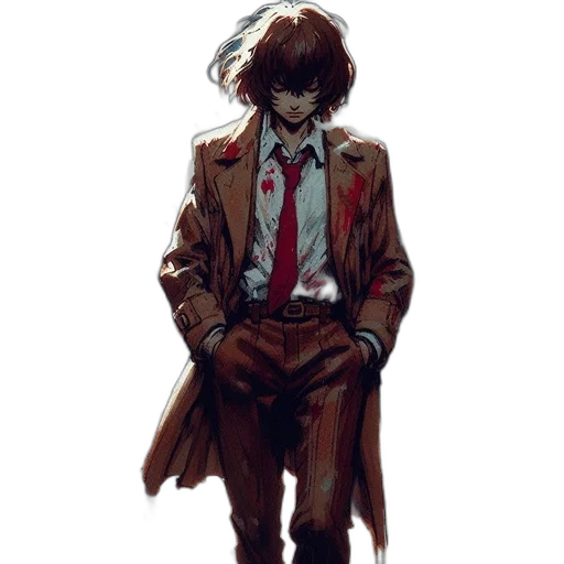 jacket, mask, staff, creature, concept art, comic book art, cyberpunk, watercolor transparent PNG cut-out