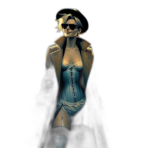 dress, mask, jacket, robot, concept art, comic book art, cyberpunk, 3d render transparent PNG cut-out