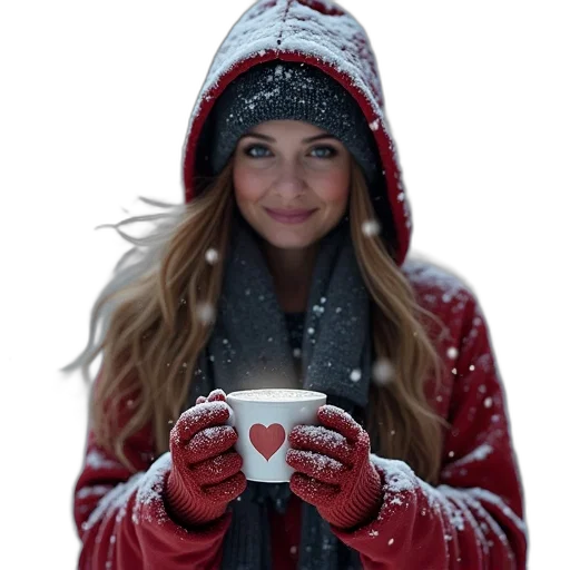 face, hat, photorealistic, 3d render, cartoon, snow, red, falling transparent PNG cut-out