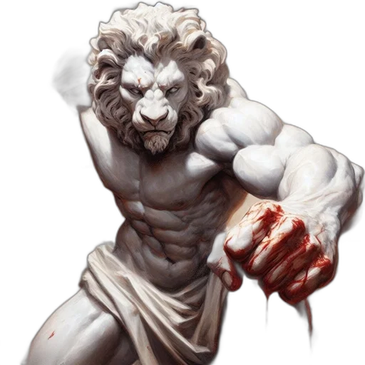 photorealistic, concept art, fantasy art, comic book art, majestic, humanoid, lion, chiseled transparent PNG cut-out