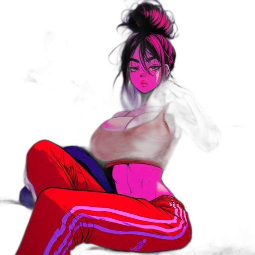jacket, concept art, cyberpunk, anime, pixel art, neon lights, fire, red transparent PNG cut-out