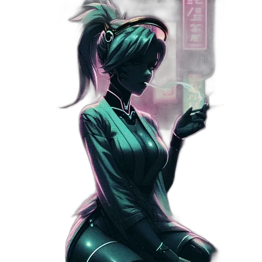 staff, dress, jacket, robot, cyberpunk, concept art, comic book art, fantasy art transparent PNG cut-out