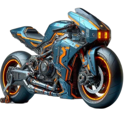 weapon, photorealistic, concept art, 3d render, fantasy art, futuristic, blue, motorcycle transparent PNG cut-out