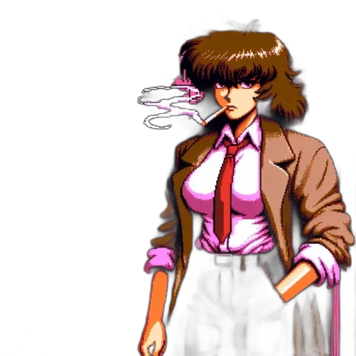 jacket, staff, vaporwave, pixel art, concept art, anime, neon lights, fog transparent PNG cut-out