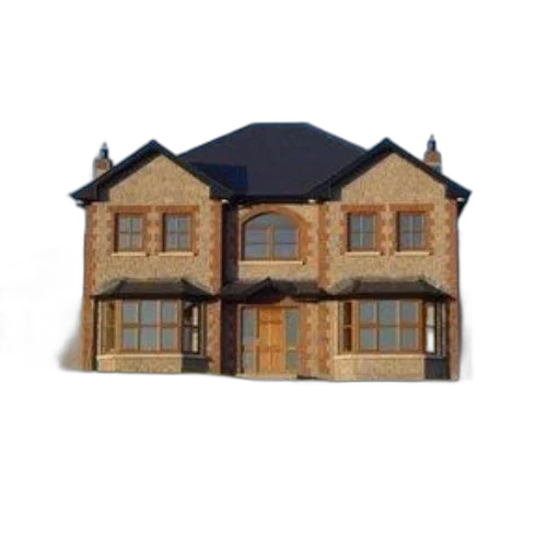 building, furniture, 3d render, photorealistic, two-story, brick, house, black transparent PNG cut-out