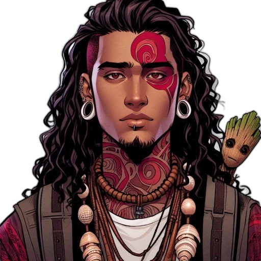 face, jewelry, comic book art, concept art, fantasy art, pixel art, character, red transparent PNG cut-out