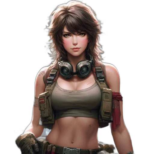 weapon, face, concept art, cyberpunk, fantasy art, comic book art, earth tones, green transparent PNG cut-out