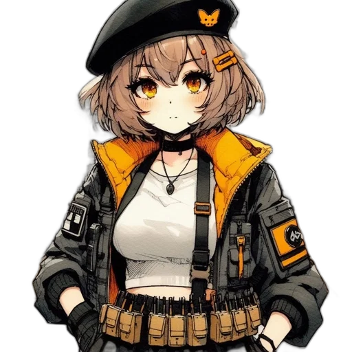 jacket, weapon, hat, staff, pixel art, concept art, anime, cyberpunk transparent PNG cut-out