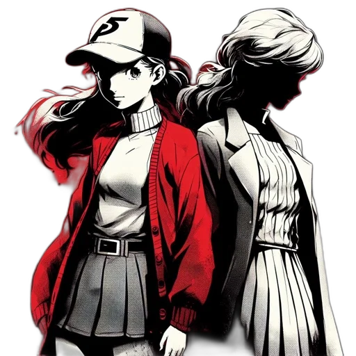 hat, jacket, concept art, comic book art, anime, pixel art, red, monochrome transparent PNG cut-out