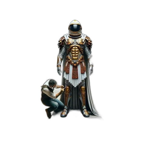 robot, staff, jewelry, creature, concept art, 3d render, pixel art, fantasy art transparent PNG cut-out