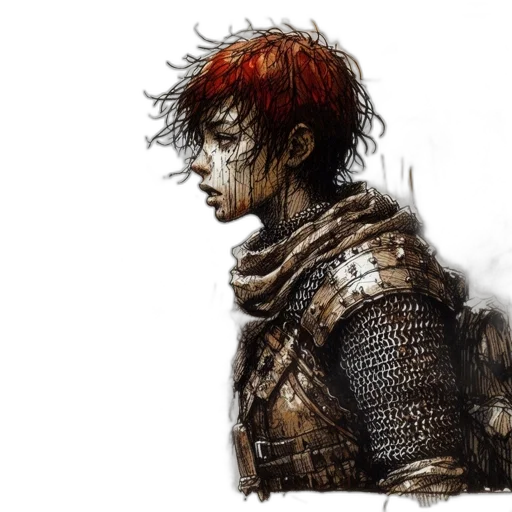 concept art, fantasy art, comic book art, watercolor, red, dark, young, individual transparent PNG cut-out
