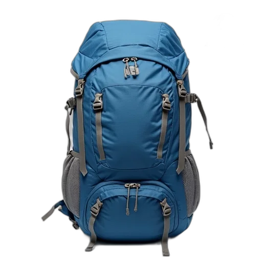 blue, large, grey, backpack, multiple, compartments, pockets, displayed transparent PNG cut-out