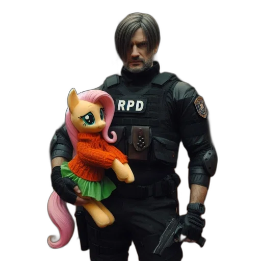 cyberpunk, concept art, armed, man, stands, autumnal, woodland, holding transparent PNG cut-out