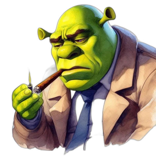 staff, face, jacket, concept art, photorealistic, comic book art, 3d render, shrek transparent PNG cut-out