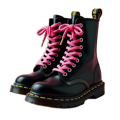 shoes, 3d render, photorealistic, pair, black, high-top, boots, pink transparent PNG cut-out