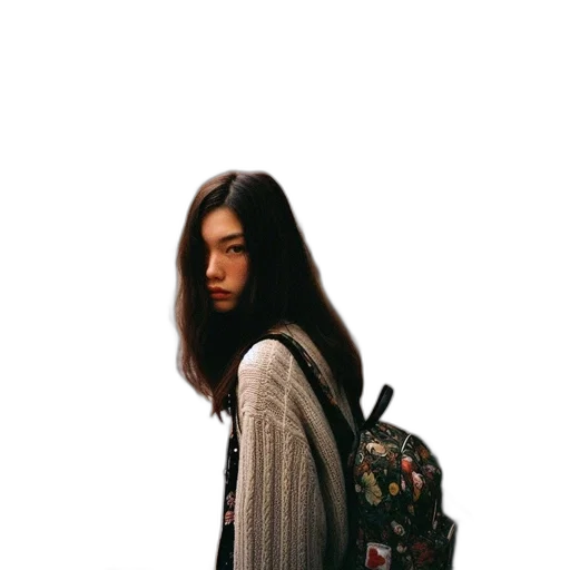 jacket, face, dress, hair, photorealistic, 3d render, vaporwave, pixel art transparent PNG cut-out