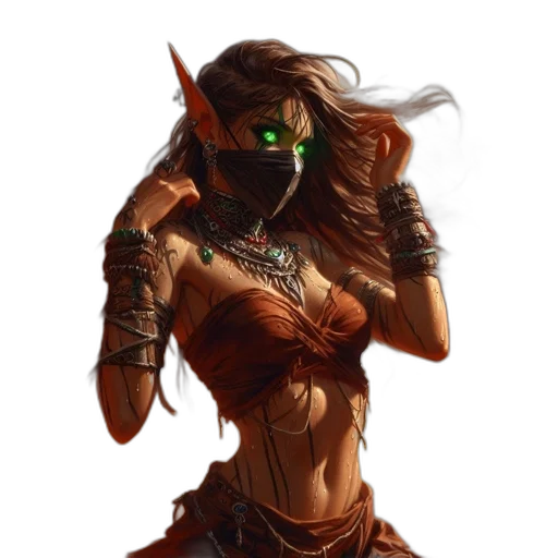 mask, staff, fantasy art, concept art, cyberpunk, comic book art, dark, earth tones transparent PNG cut-out