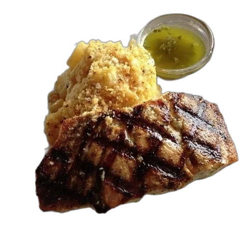 food, plate, grilled, fish, fillet, mashed, potatoes, small transparent PNG cut-out